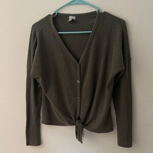 Olive Green V-Neck Button-Down Women's Shirt